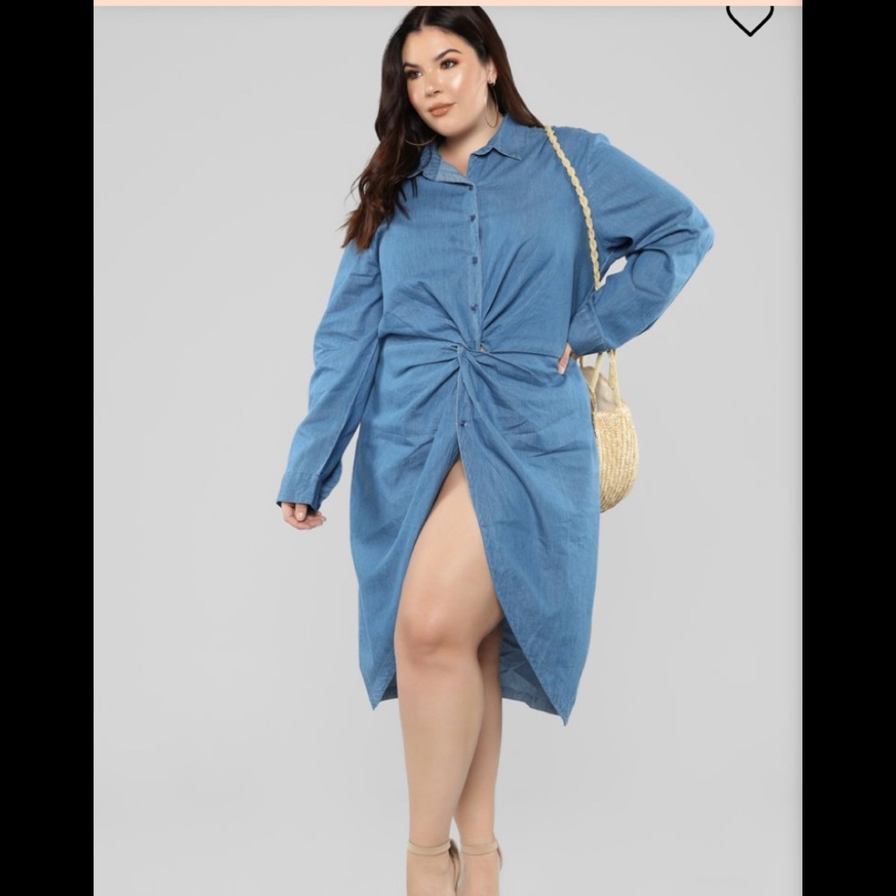 Plus Size Denim Knot Dress